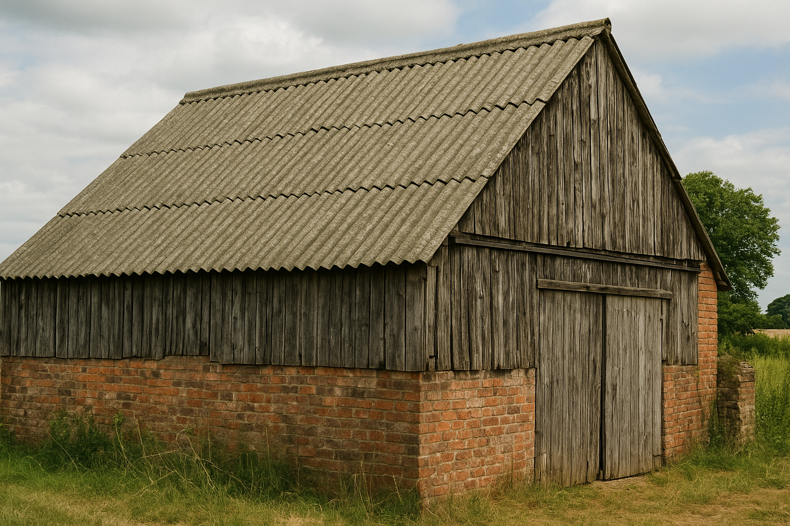Old barn with an asbestos roof in UK